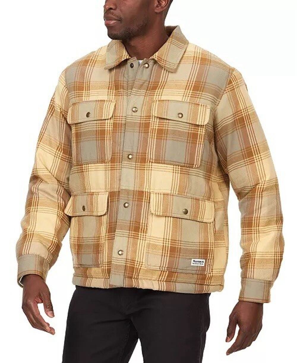 MARMOT Men's Ridgefield Plaid Fleece-Lined Flannel Shirt Jacket Large